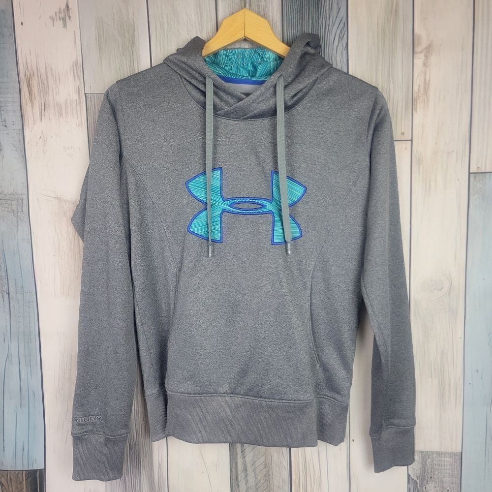 Under Armour Gray Teal Hoodie Coldgear size Small